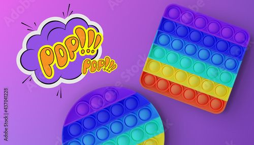 New popular sensory anti-stress toy - Pop it. Advertising flyer. Vector.