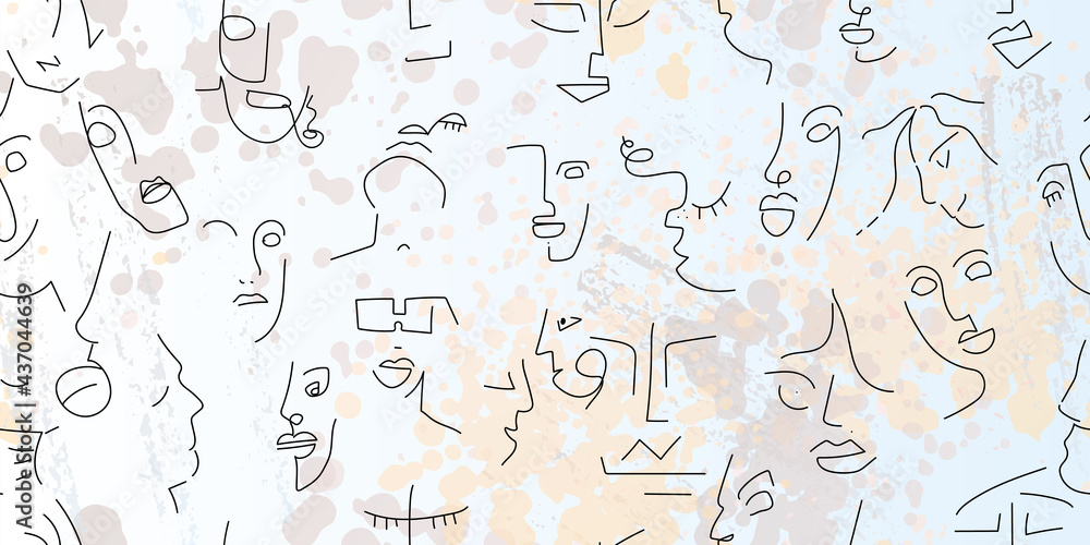One line drawing. Abstract face seamless pattern. One line drawing. Abstract face seamless pattern.