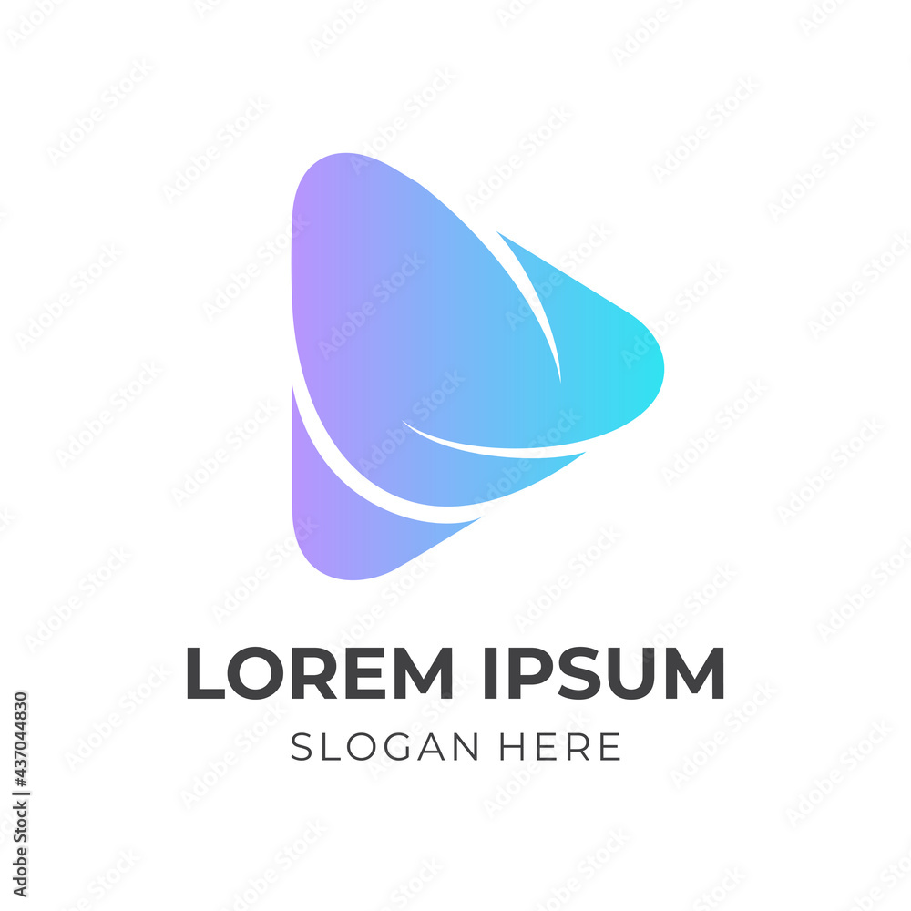 play button logo template with flat purple and blue color style play button logo template with flat purple and blue color style