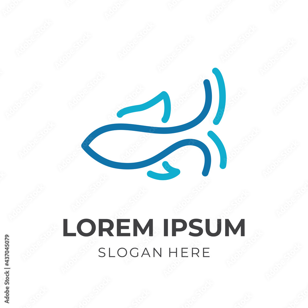 fish logo concept with flat blue color style fish logo concept with flat blue color style