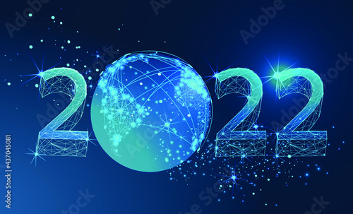 2022. Happy new year 2022 banner design. 2022 Happy new year greeting poster. Geometric polygonal 2022 new year greeting card. Vector firecracker background. Low polygon.