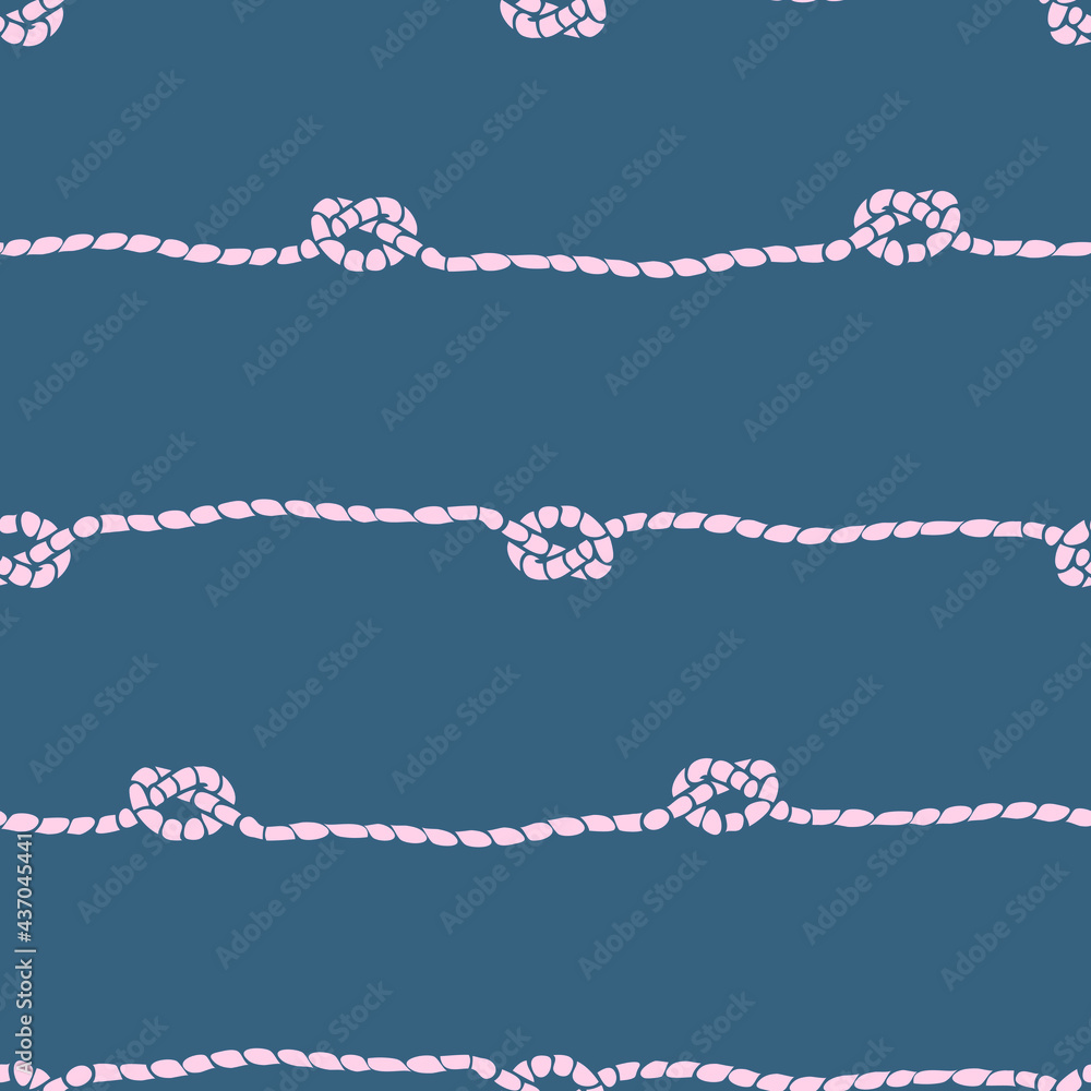 Seamless vector pattern with rope knot on grey background. Simple sea wallpaper design. Decorative nautical fashion textile texture.