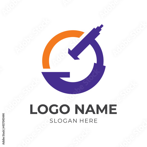 laboratory research logo concept with flat yellow and purple color style