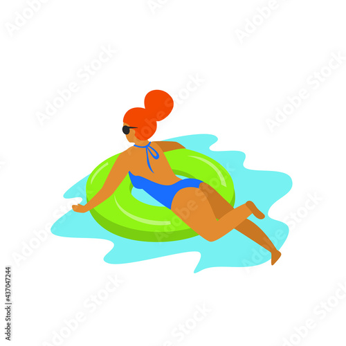 cute girl swimming on a inflatable ring float in a pool isolated vector illustration