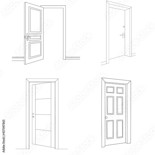 set of sketch doors isolated, vector