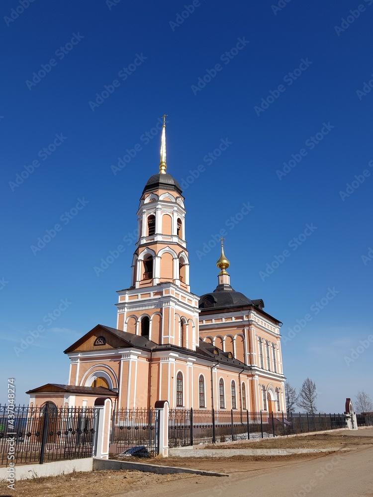 Orthodox church on a background of blue sky.