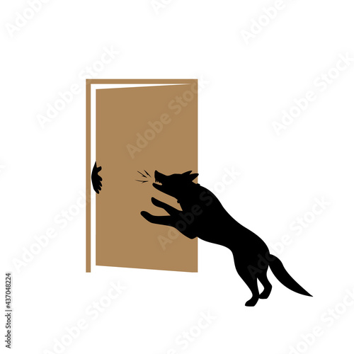 dog protecting home from thieves silhouette vector illustration scene