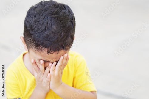 The Emotional Tantrum and Angry little Asian boy toddler complaining. Attention deficit hyperactivity disorder (ADHD) Concept.