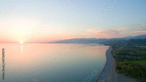 Aerial view of the seascape at sunset
