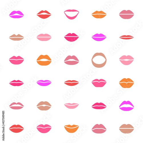 Flat color icons for lips.