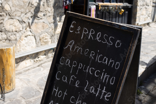 Coffee menu board on the street 