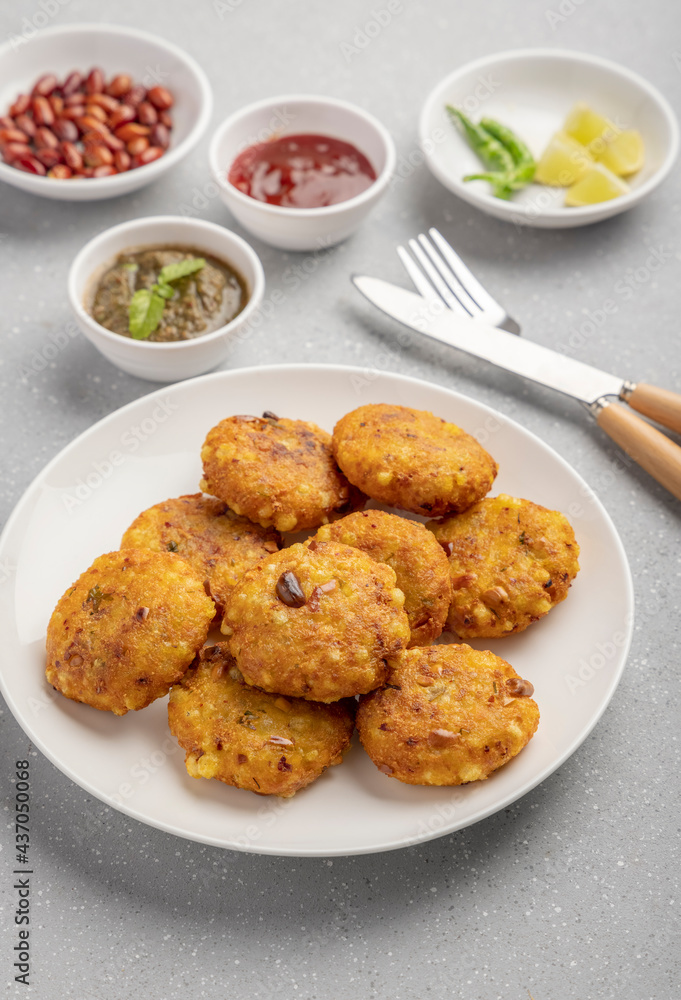 Sago fritters or sabudana vada made from tapioca sago Sago fritters or sabudana vada made from tapioca sago