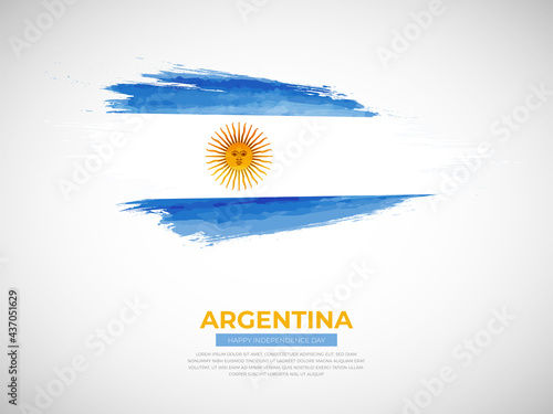 Grunge style brush painted Argentina country flag illustration with Independence day typography