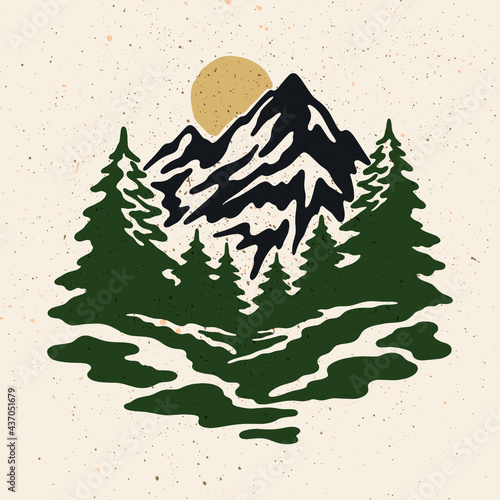 Vintage illustration of mountain landscape
