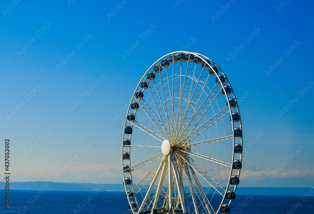 White modern ferris wheel in Seattle, Washington USA,