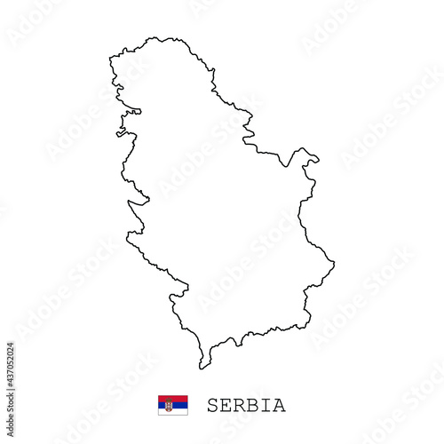 Serbia map line, linear thin vector simple outline e and flag. Black on white background