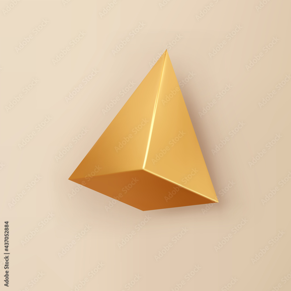 3d gold pyramid, render geometric shape with shadows isolated on ...