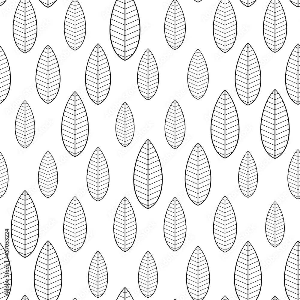 葉っぱの白黒ぬりえシームレス Stock イラスト Adobe Stock