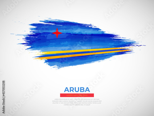 Grunge style brush painted Aruba country flag illustration with national day typography