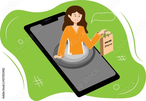 Online shopping, online store, stay home, quick purchase at digital store, sale, vector flat illustration