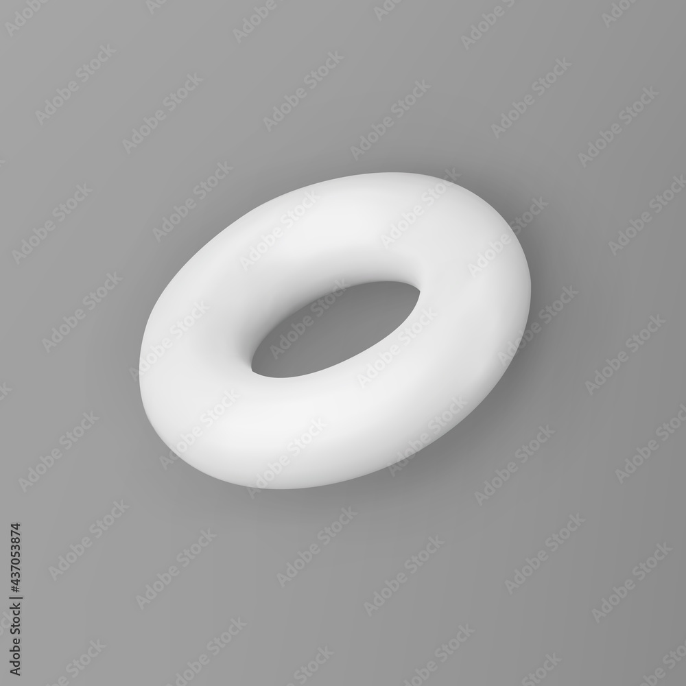 3d render white geometric shape torus with shadows isolated on grey background. White realistic primitive. Abstract decorative vector figure for trendy design 3d render white geometric shape torus with shadows isolated on grey background. White realistic primitive. Abstract decorative vector figure for trendy design