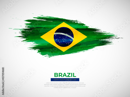 Grunge style brush painted Brazil country flag illustration with Independence day typography