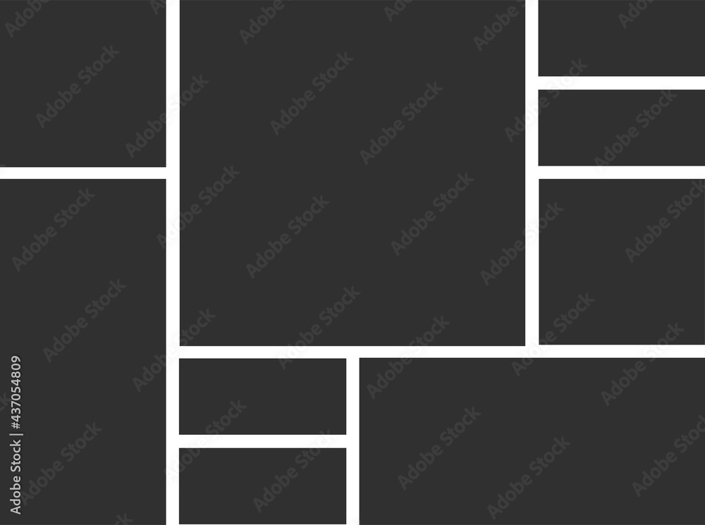 Empty photo frame collage of nine parts. Poster frame mockup. Vector template photo collage. Board and branding presentation template design.