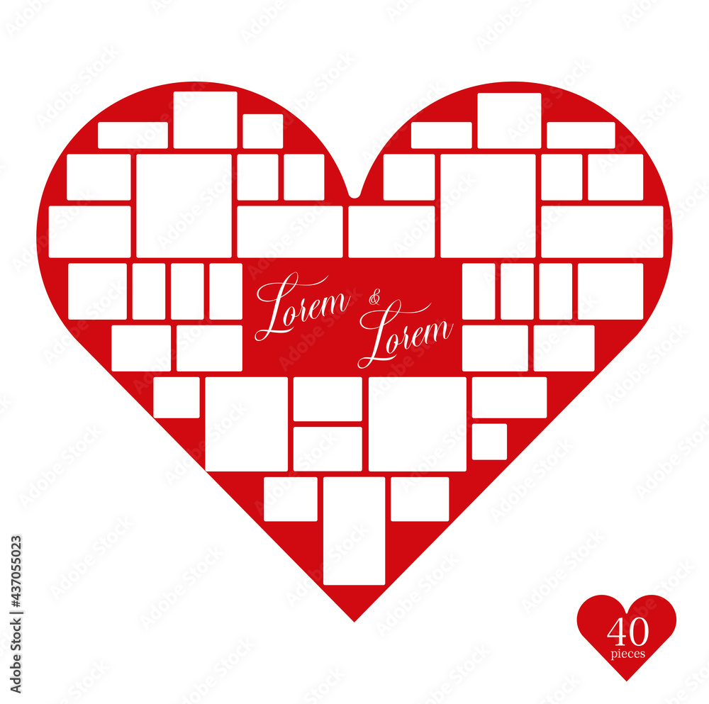 Photo collage frames template in heart. Family photo collage frames