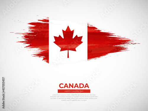 Grunge style brush painted Canada country flag illustration with Independence day typography