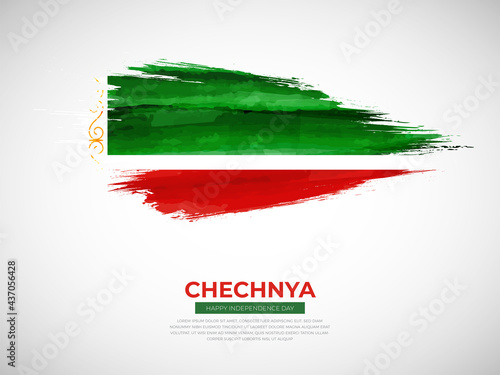 Grunge style brush painted Chechnya country flag illustration with Independence day typography