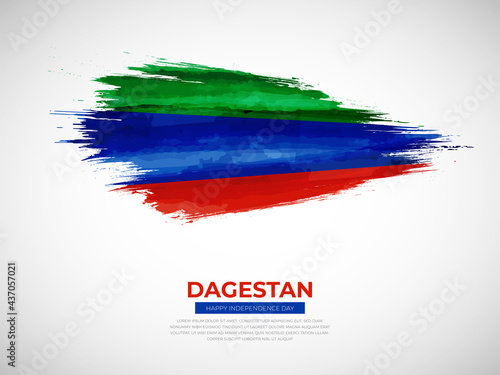 Grunge style brush painted Dagestan country flag illustration with Independence day typography