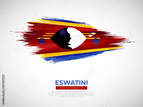Grunge style brush painted Eswatini country flag illustration with Independence day typography