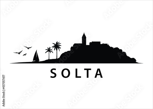 Solta Island in  Croatia | City Skyline Landscape Vector Black Shape Silhouette 