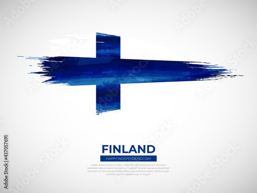 Grunge style brush painted Finland country flag illustration with Independence day typography