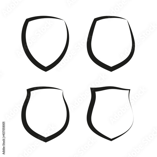 Protect guard shield plain line concept. Outline shield badge. Safety icon set. Privacy banner kit. Security label. Flat style protect sticker symbol shape. Safeguard simple sign. linear pictogram