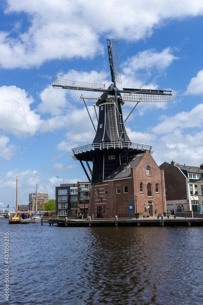 vertical view of the Dee Adrian Windmill in Haarlem