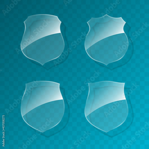 Protected guard shield concept. Safety badge, protection icon. Privacy transparent banner shield. Security label. Defense tag. Presentation transparent sticker shield. Defense safeguard sign. badge