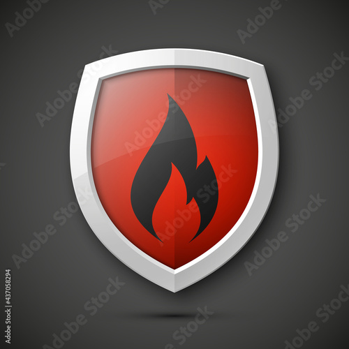 Protected guard flame shield concept. Safety badge smoke fire icon. Privacy flame banner shield. Security label Defense fire tag. Presentation sticker flame icon. defense safeguard shield smoke