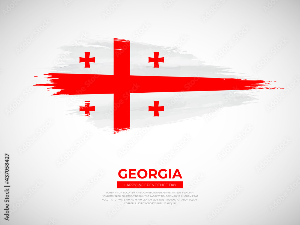 Grunge style brush painted Georgia country flag illustration with Independence day typography