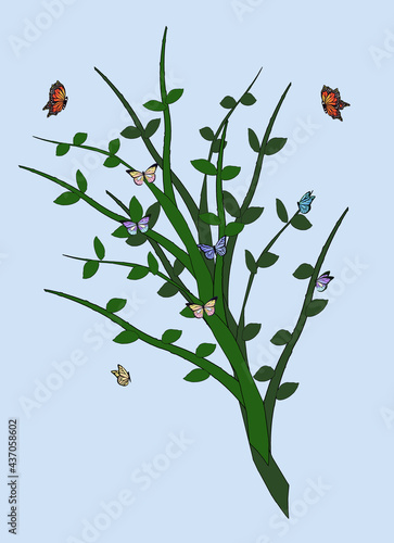 Green Plant With Butterflies