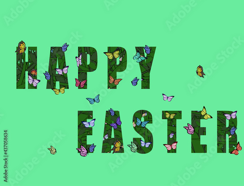 Happy Easter With Many Butterflies
