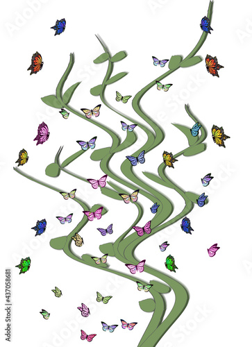 Green Plant With Butterflies