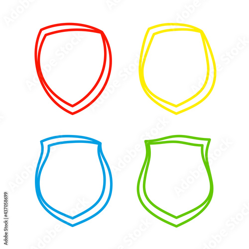 Protect guard shield plain line concept. Outline shield badge. Safety icon set. Privacy banner kit. Security label. Flat style protect sticker symbol shape. Safeguard simple sign linear pictogram