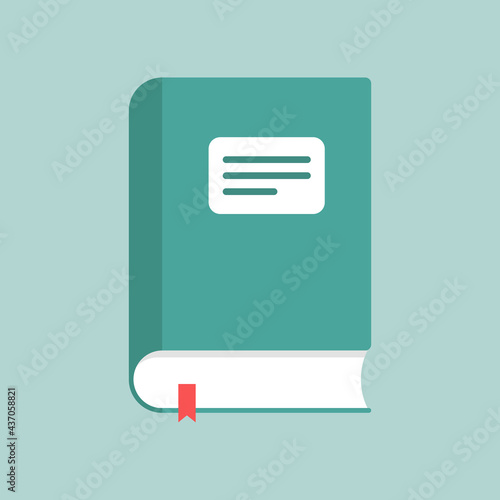 Book on green cover flat design vector illustration. Education and knowledge. Reading at school. Literature, Encyclopedia, notebook.