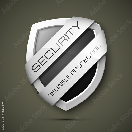 Security reliable protection guard shield concept. Safety badge, Protection icon. Privacy banner shield. Security label. Defense tag. Presentation sticker shield. Defense safeguard sign. badge