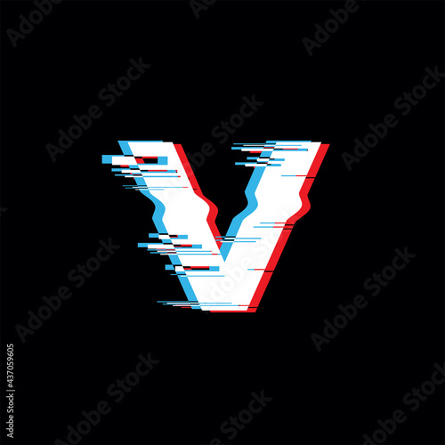 V Letter With Abstract Glitch Effect