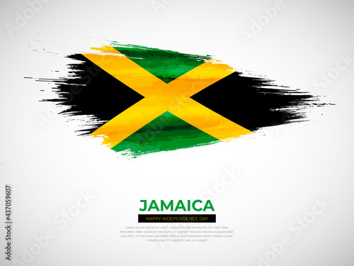 Grunge style brush painted Jamaica country flag illustration with Independence day typography