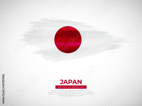 Grunge style brush painted Japan country flag illustration with national foundation day typography