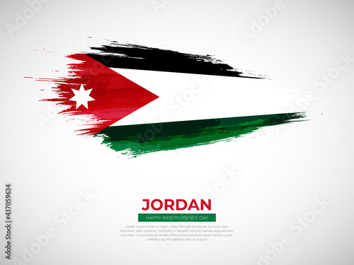 Grunge style brush painted Jordan country flag illustration with Independence day typography
