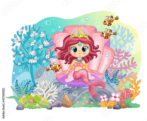 Sea wildlife background with mermaid and corals vector